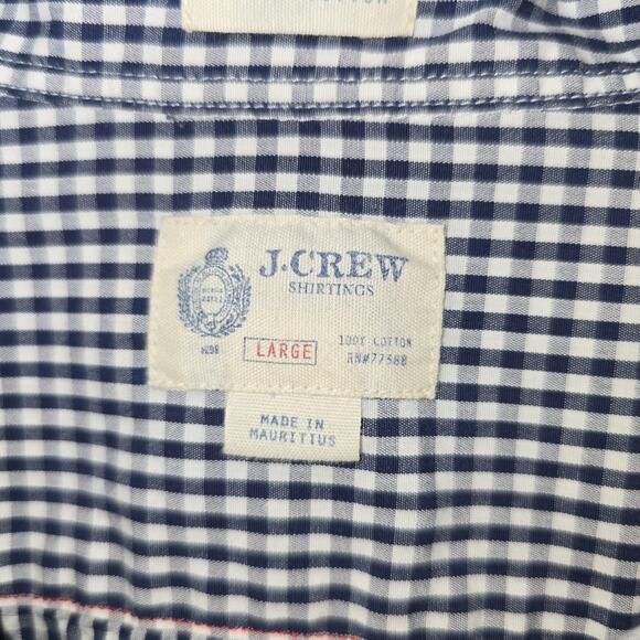 J. Crew Shirt Mens Size L Navy White Gingham Check Button Down Classic Cotton - Picture 7 of 8